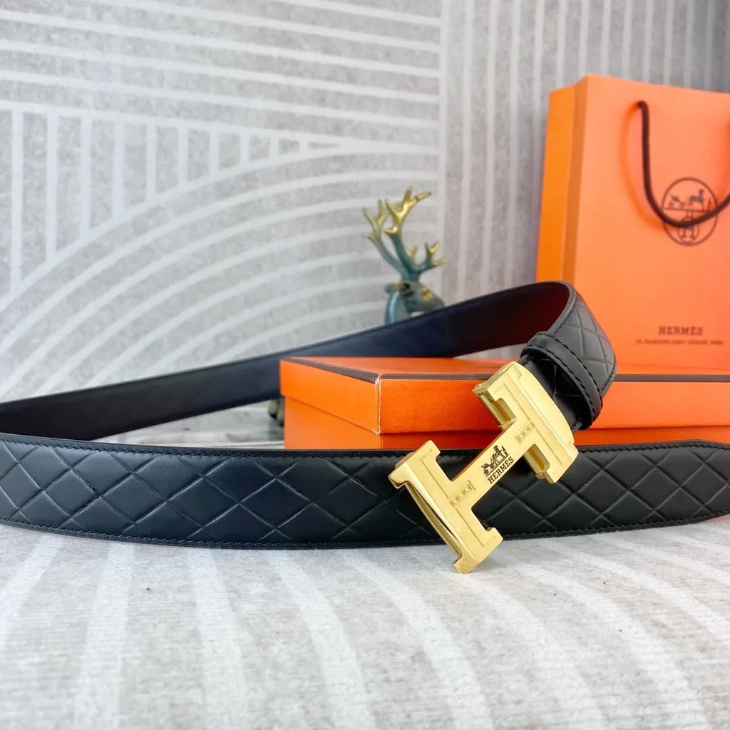 Hermes Quilted Black Leather Belt - Hình 5