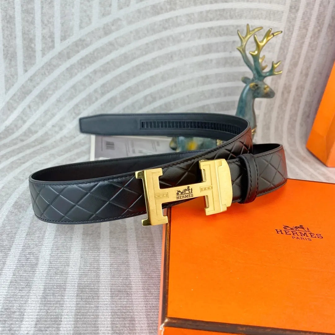 Hermes Quilted Black Leather Belt - Hình 7