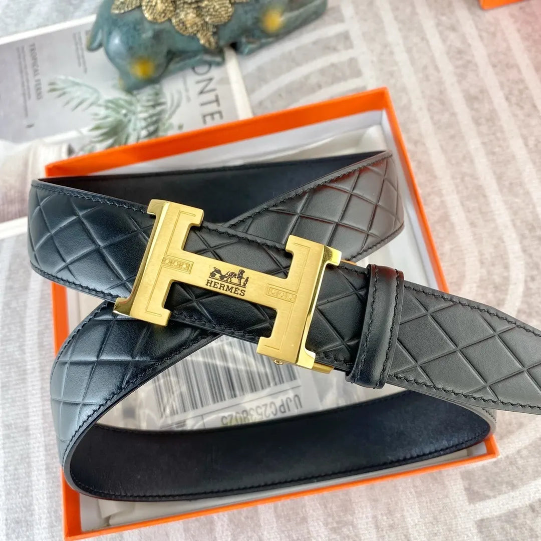 Hermes Quilted Black Leather Belt - Hình 8