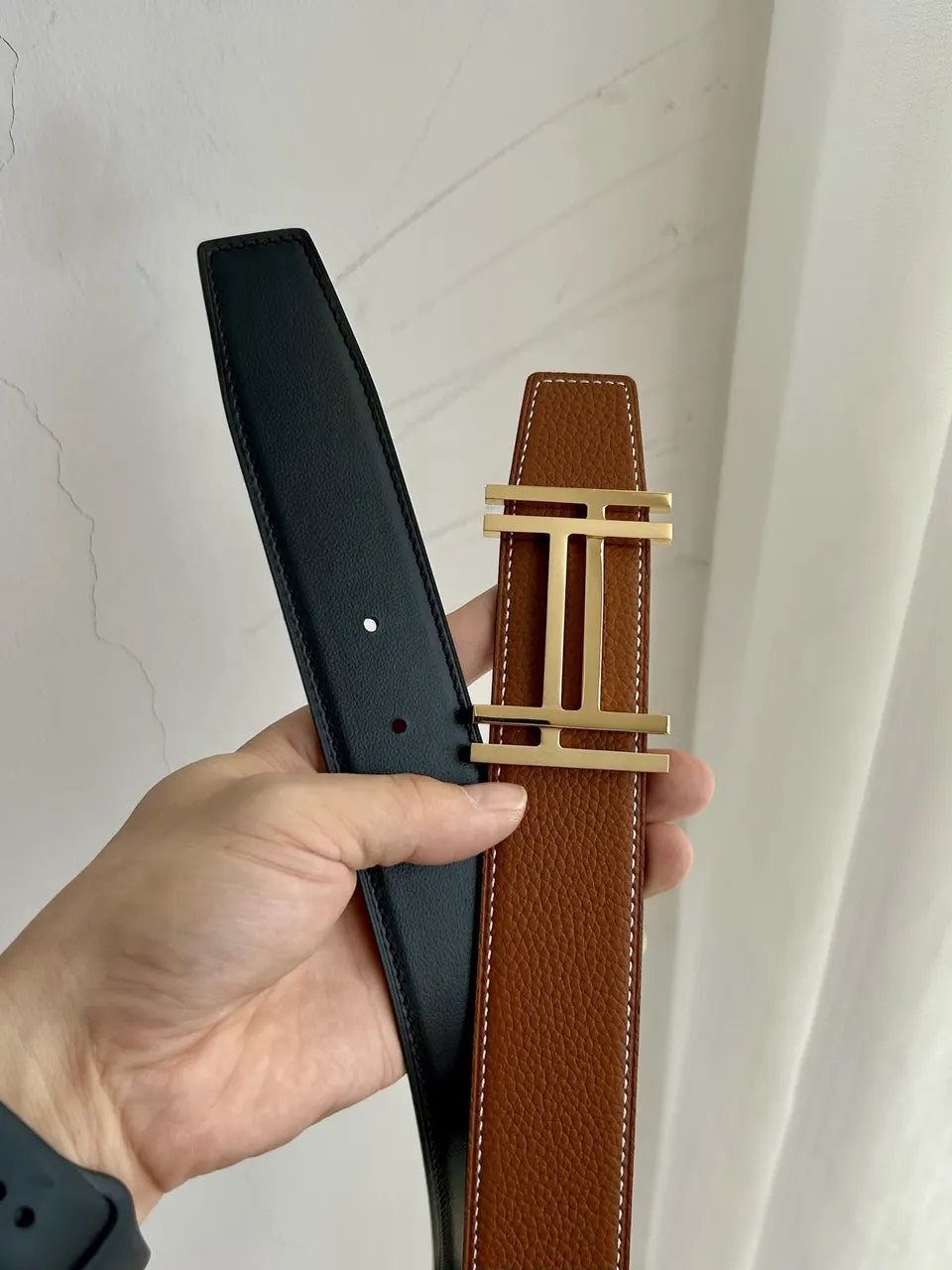 Hermes Tan Leather Belt Silver & Gold - Hình 2