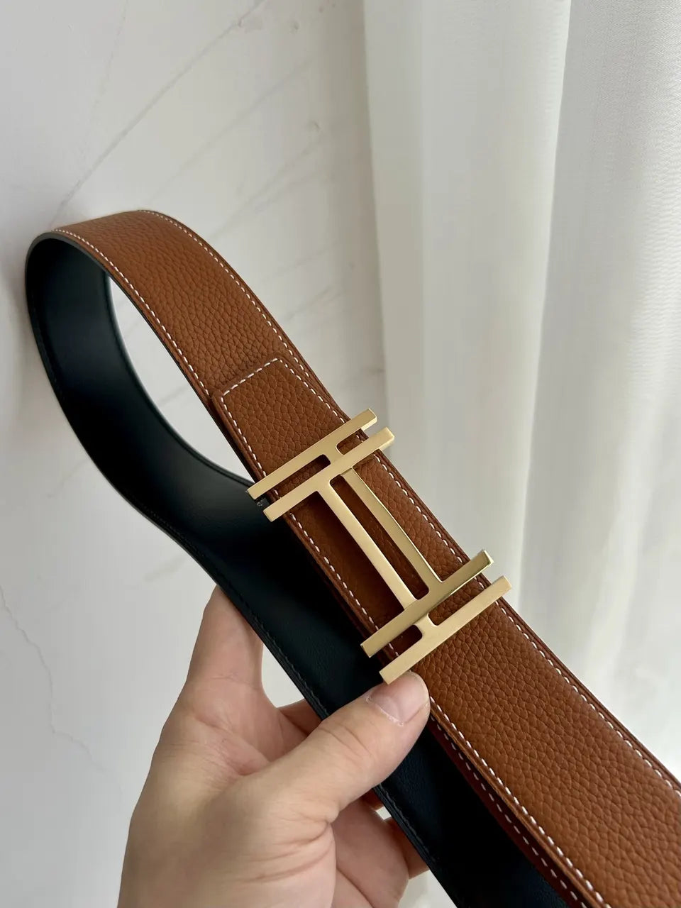 Hermes Tan Leather Belt Silver & Gold - Hình 3