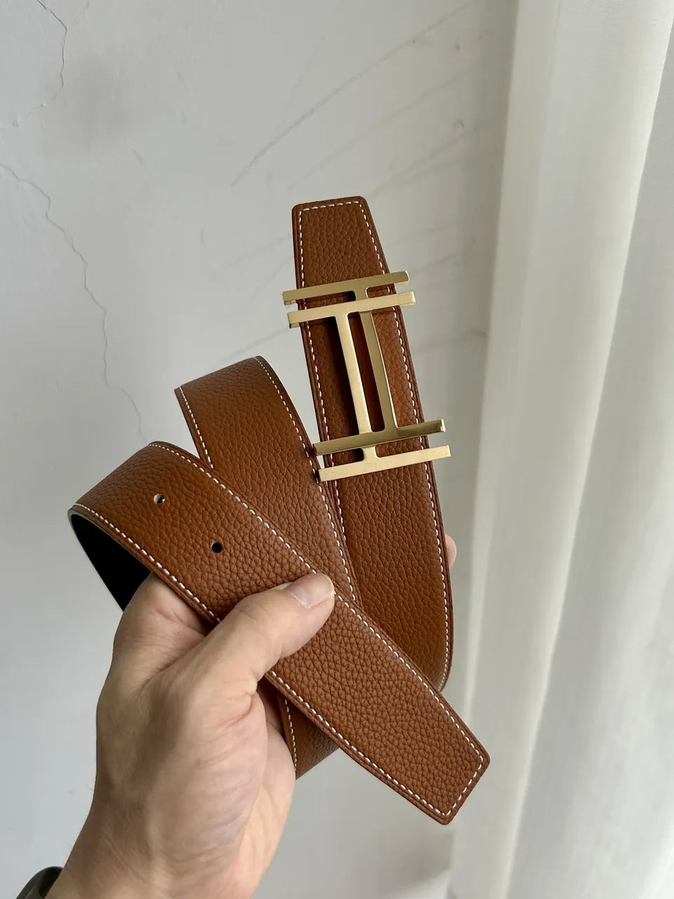 Hermes Tan Leather Belt Silver & Gold - Hình 4