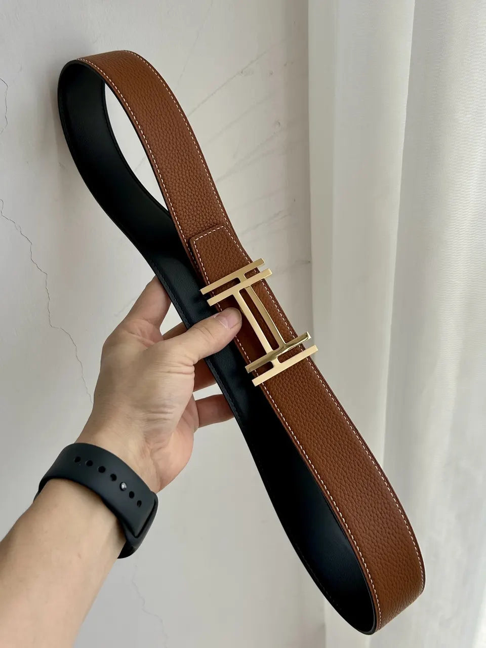 Hermes Tan Leather Belt Silver & Gold - Hình 5