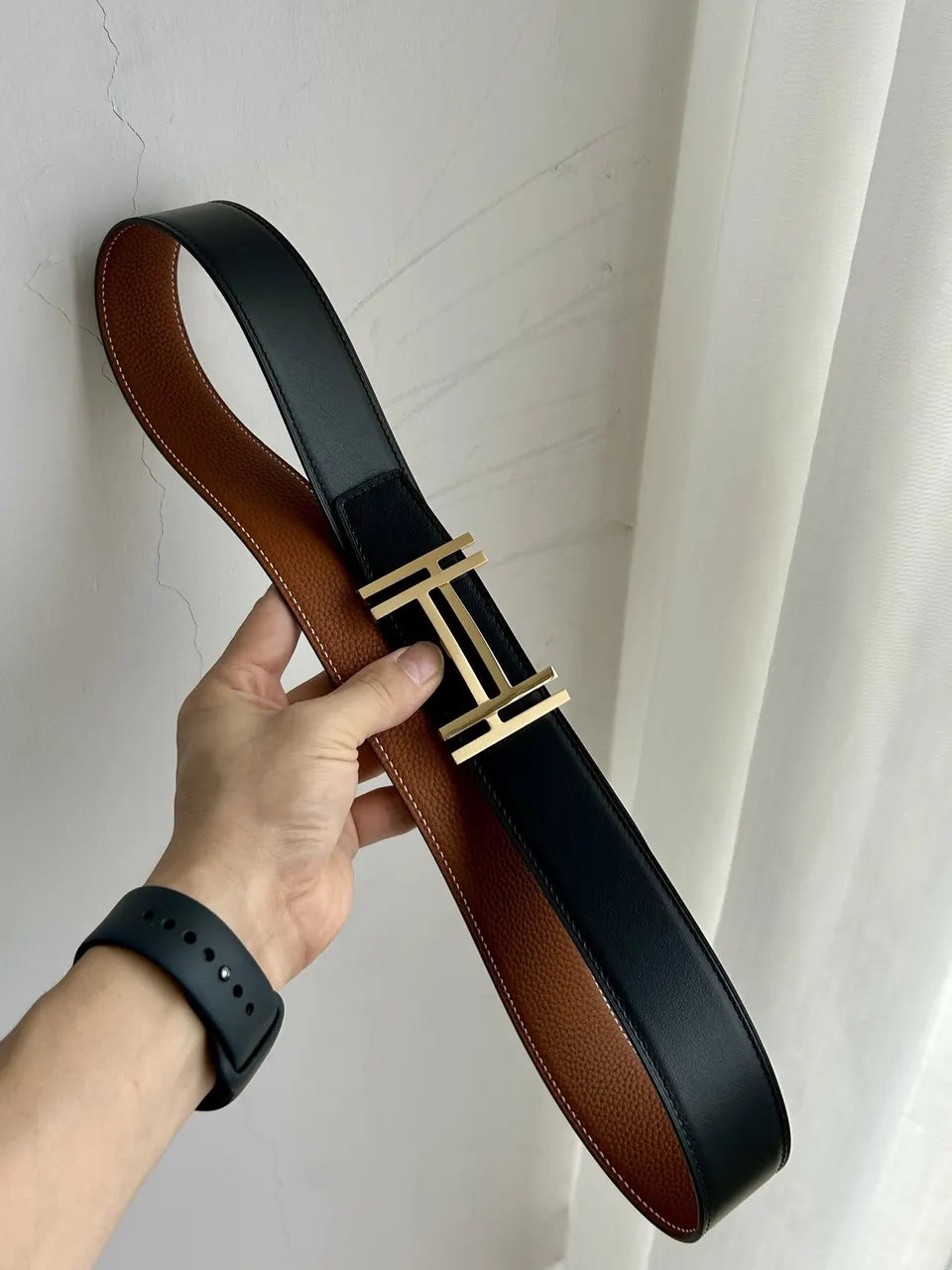 Hermes Tan Leather Belt Silver & Gold - Hình 6