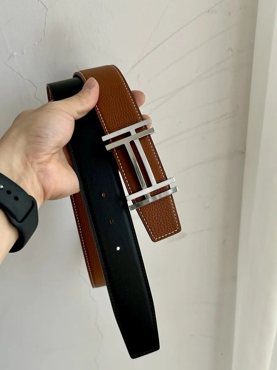 Hermes Tan Leather Belt Silver & Gold - Hình 7