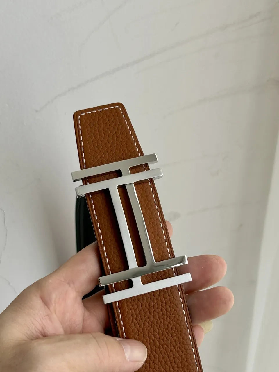 Hermes Tan Leather Belt Silver & Gold - Hình 8