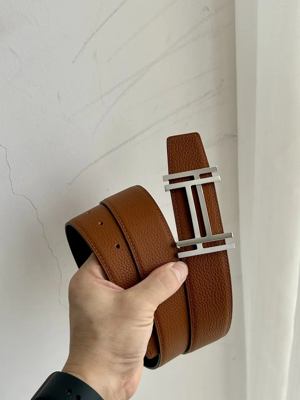 Hermes Cognac Leather Belt - Hình 6