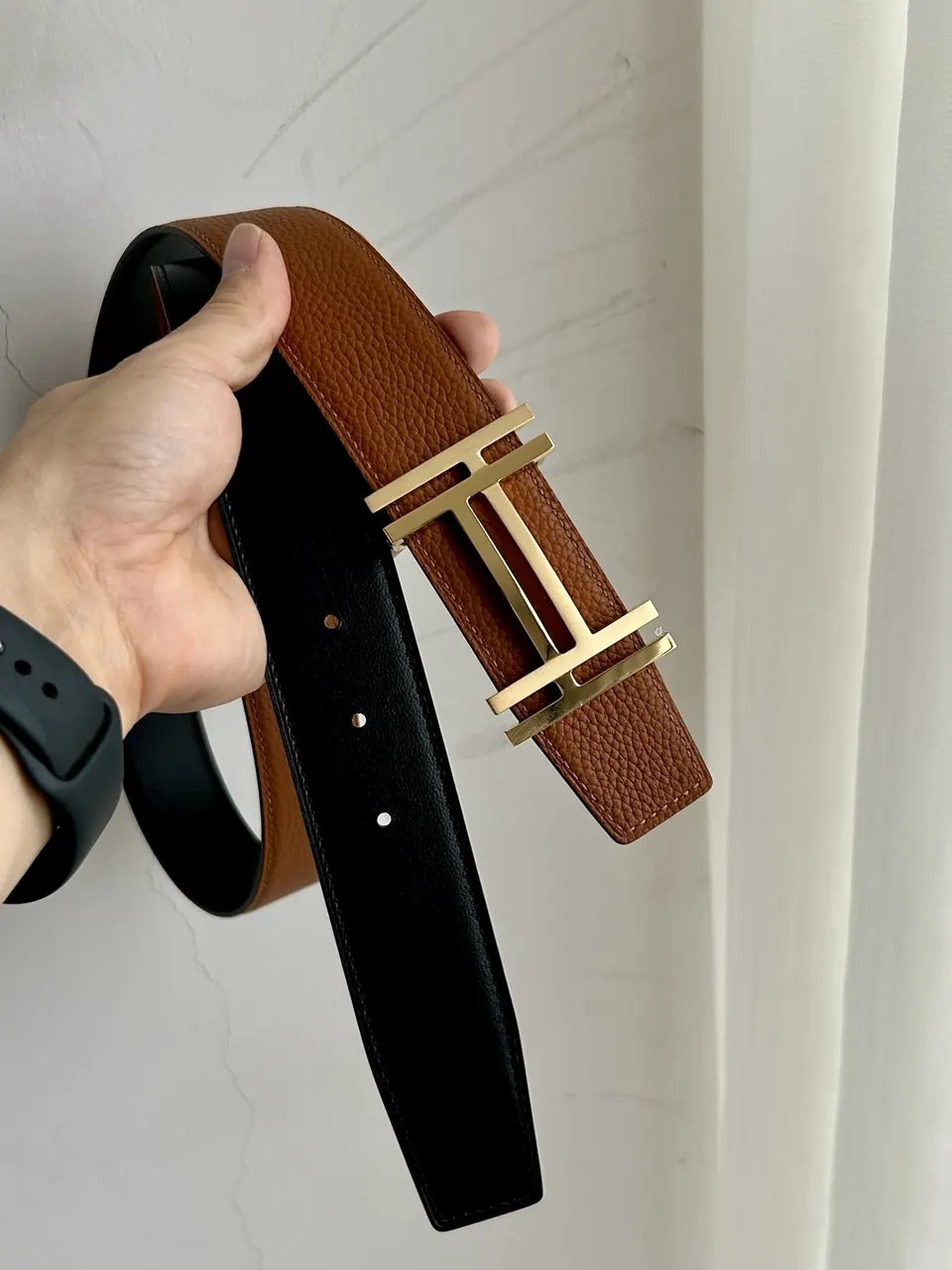 Hermes Cognac Leather Belt - Hình 7