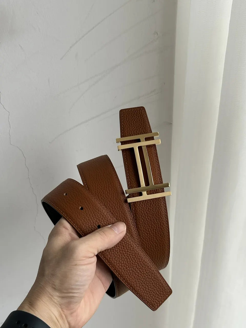Hermes Cognac Leather Belt - Hình 8