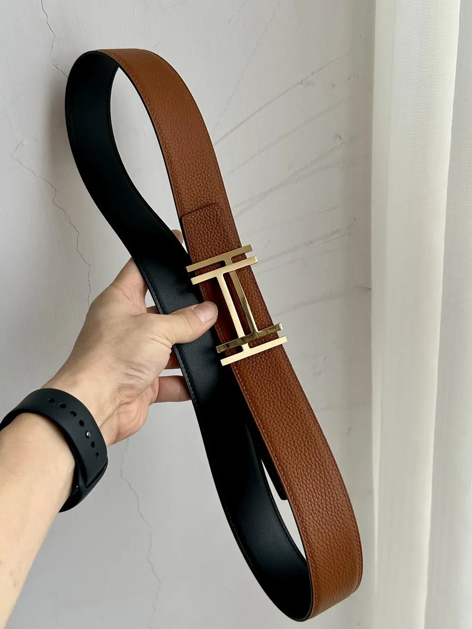 Hermes Cognac Leather Belt - Hình 9