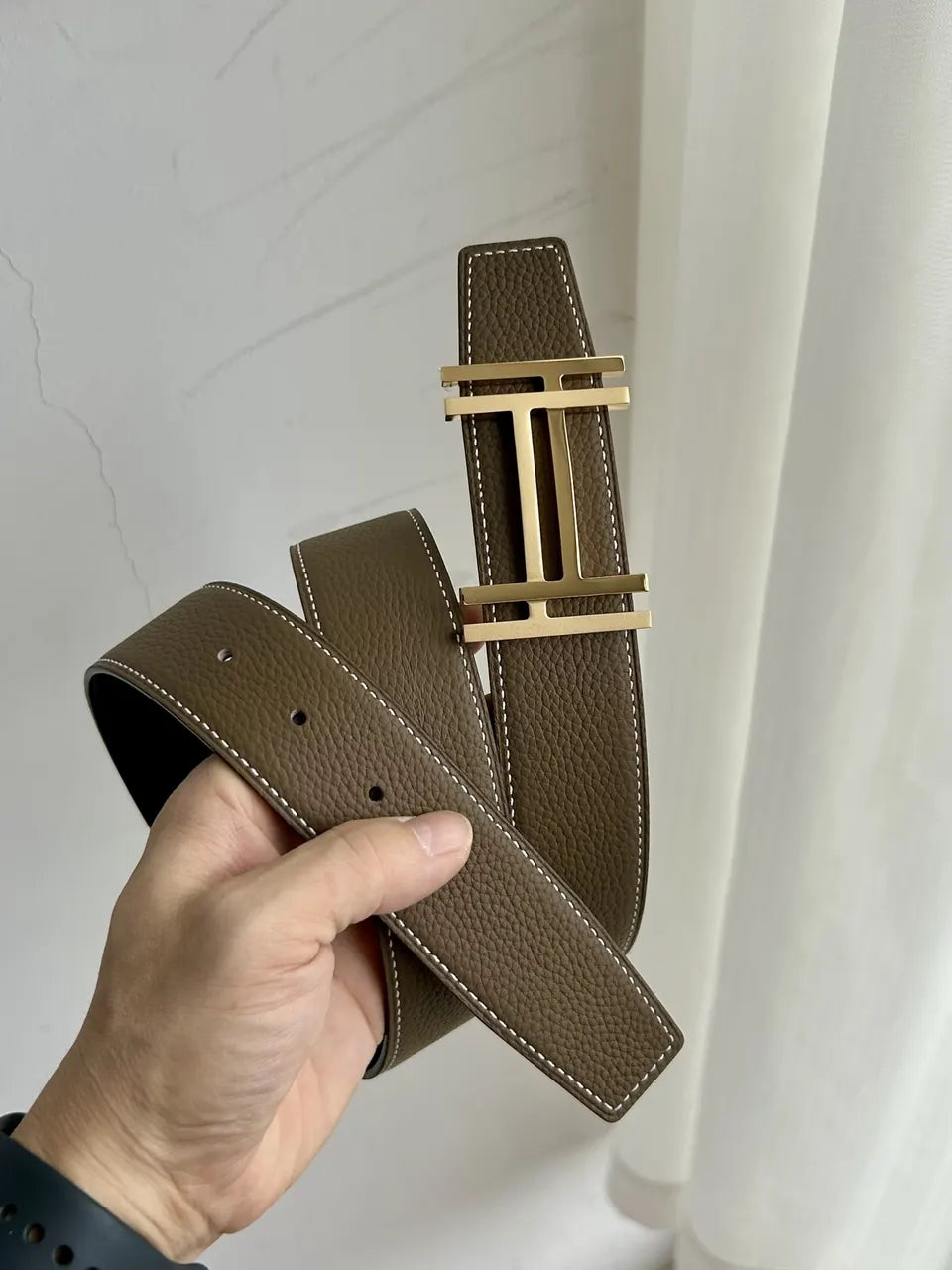 Hermes Greige Reversible Belt - Hình 4