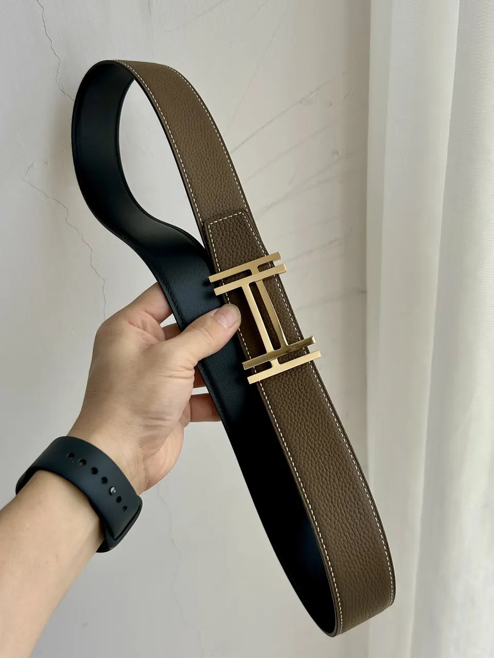 Hermes Greige Reversible Belt - Hình 5