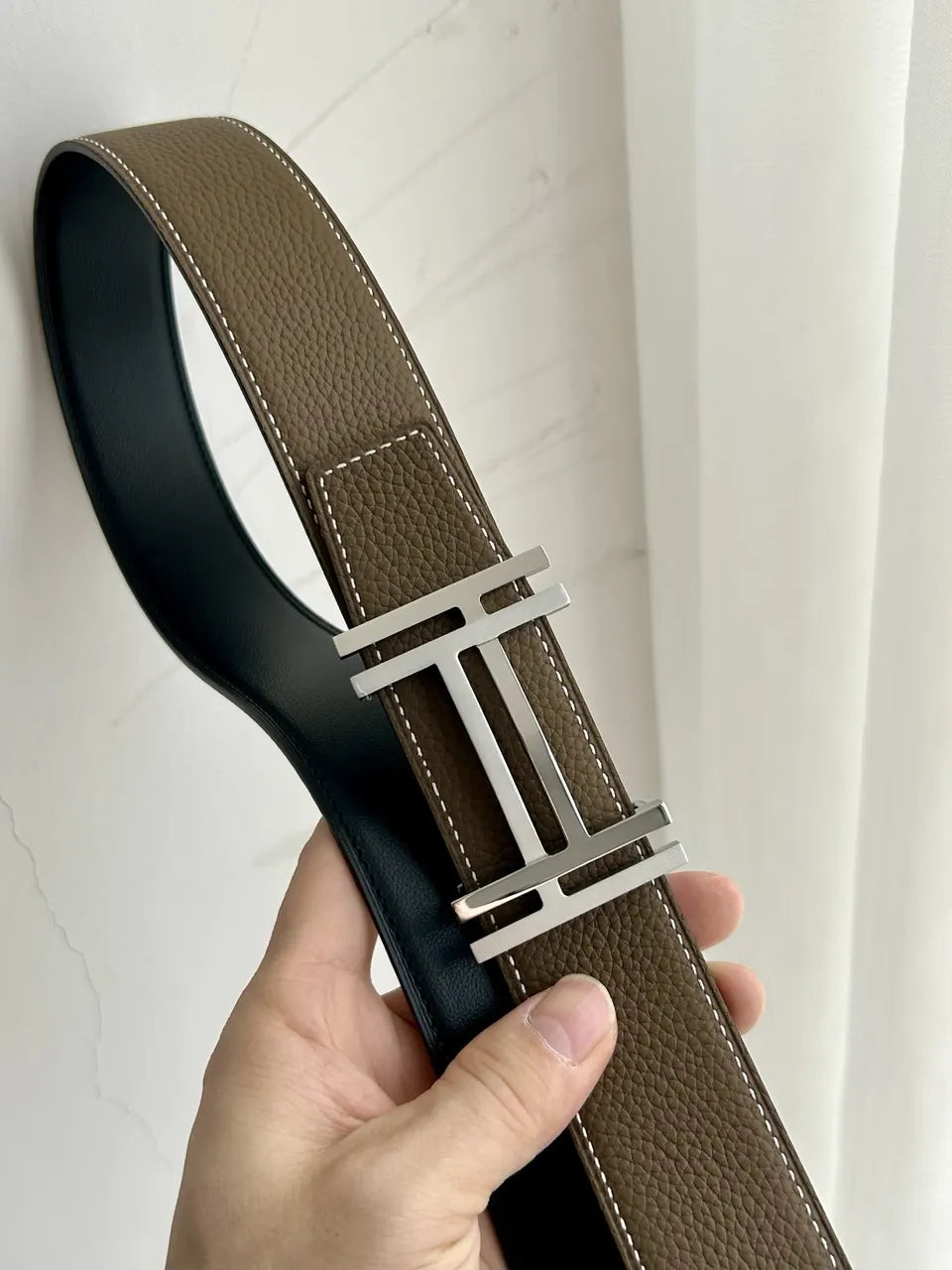 Hermes Greige Reversible Belt - Hình 6