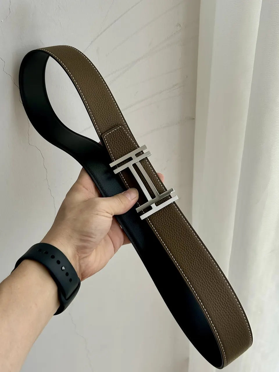 Hermes Greige Reversible Belt - Hình 7