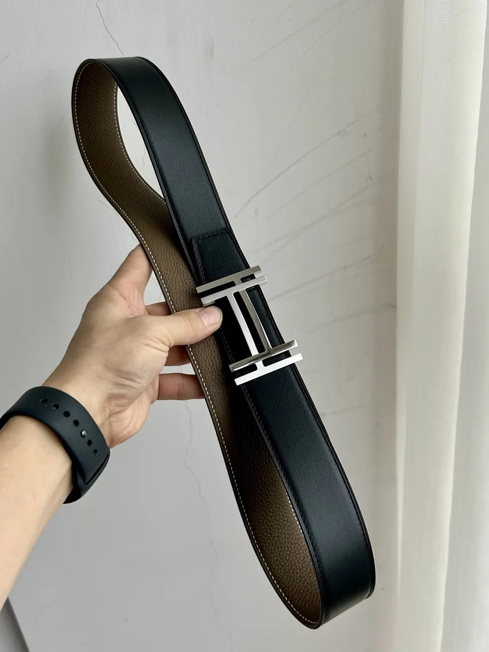 Hermes Greige Reversible Belt - Hình 8