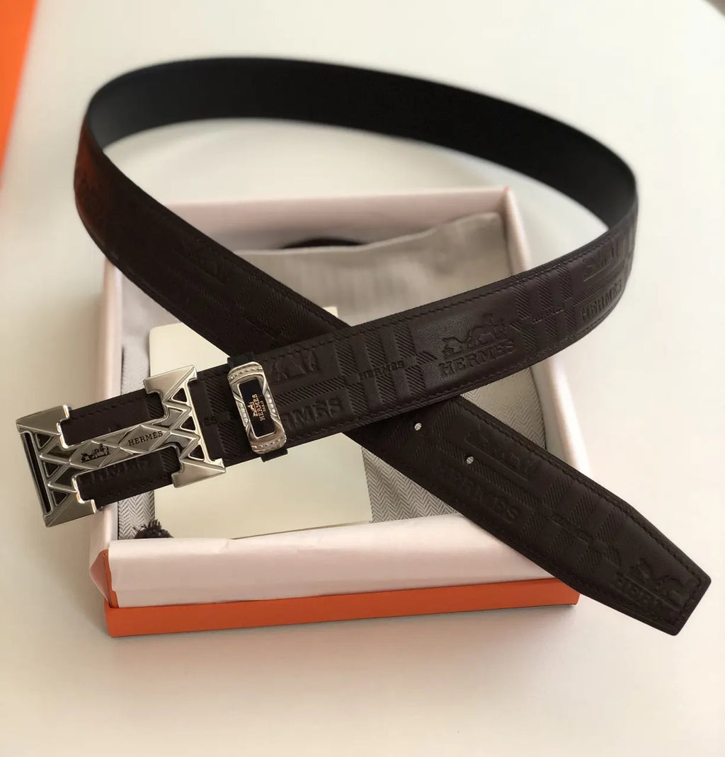 Hermes Brown Embossed Leather Belt