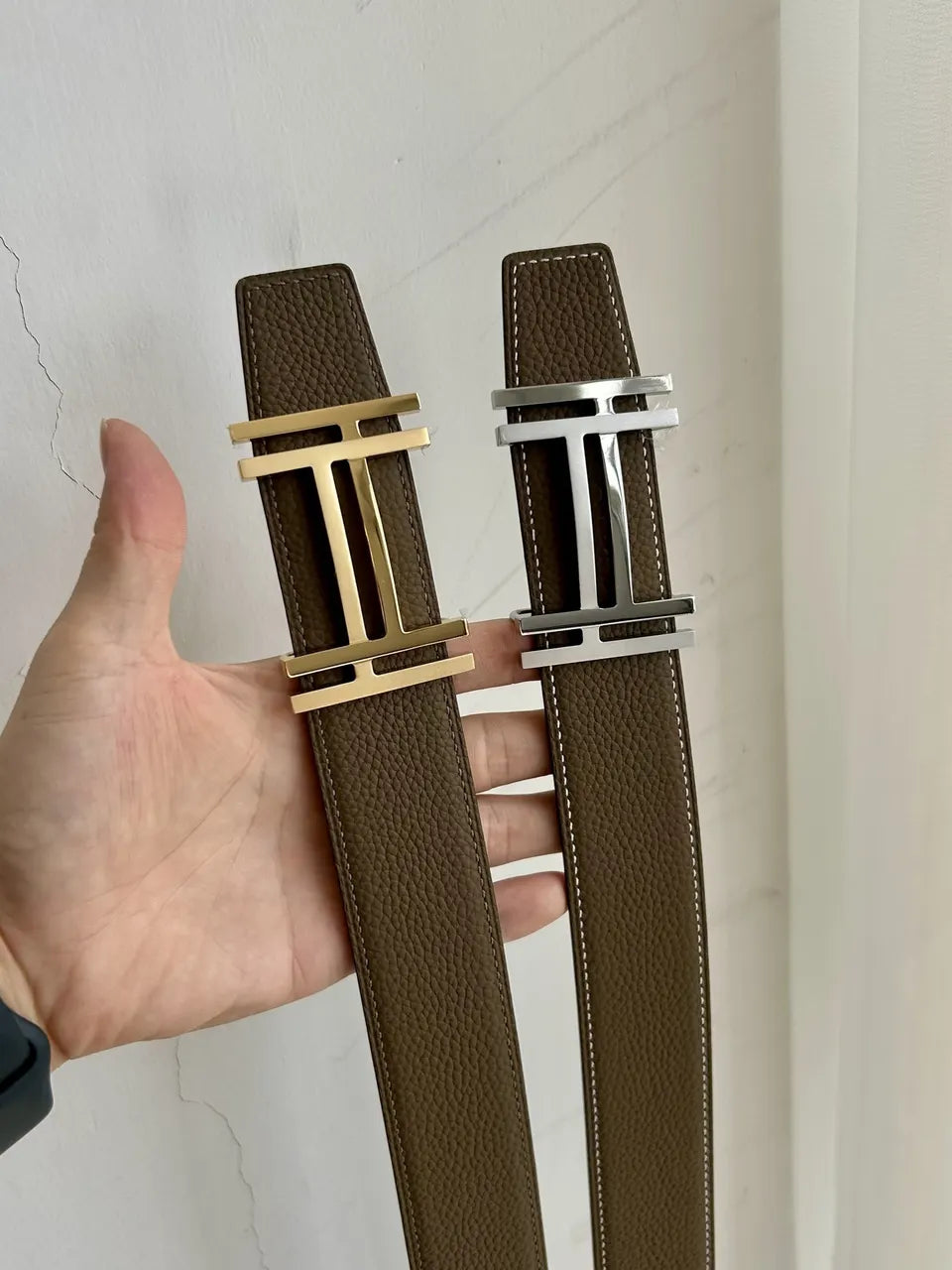 gold silver Hermes Brown Leather Belt
