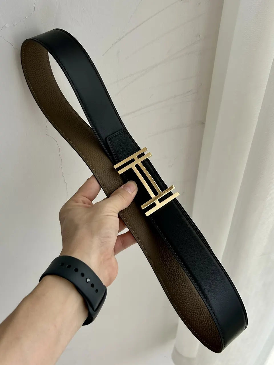 gold silver Hermes Brown Leather Belt - Hình 6