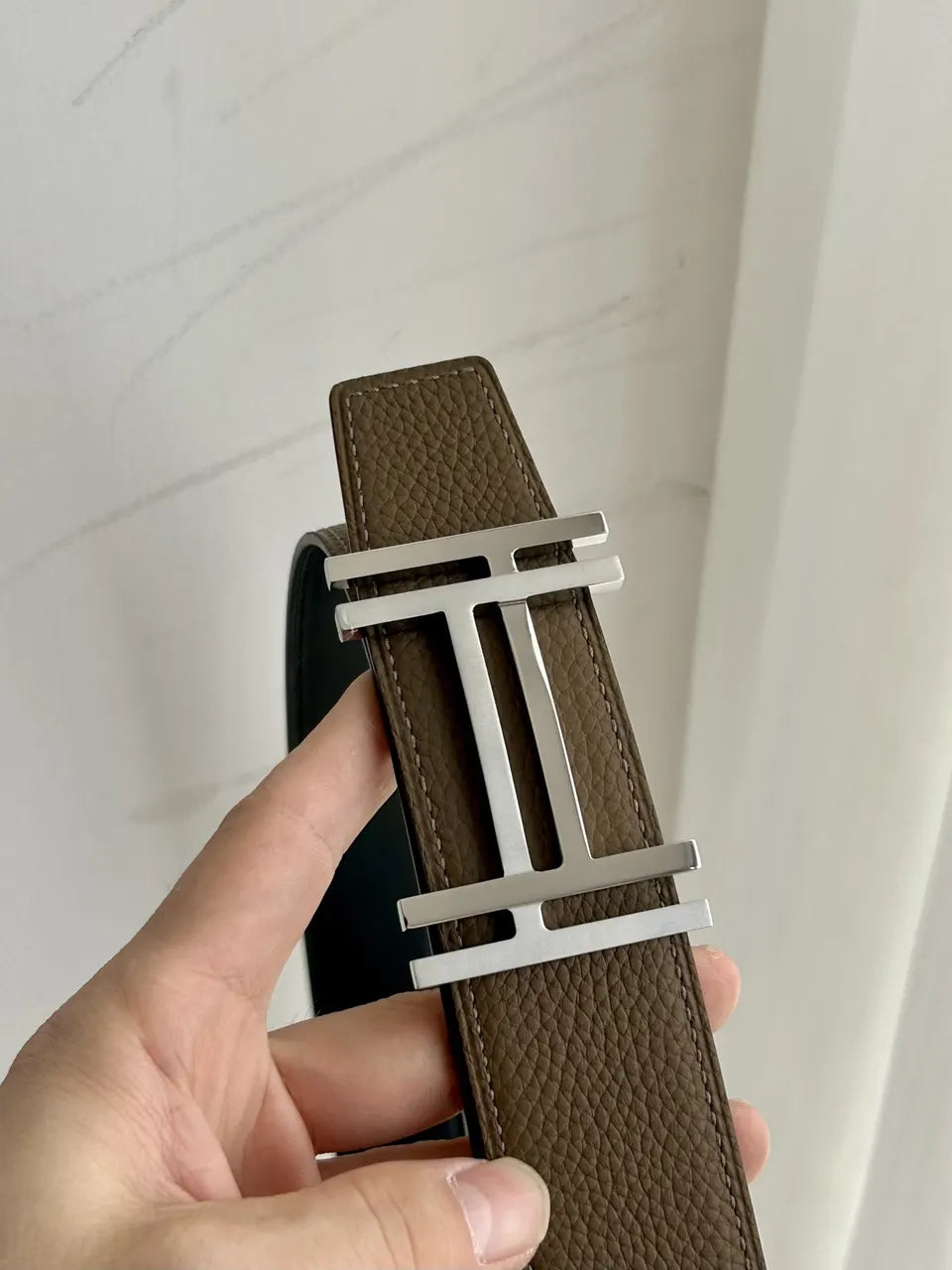 gold silver Hermes Brown Leather Belt - Hình 8