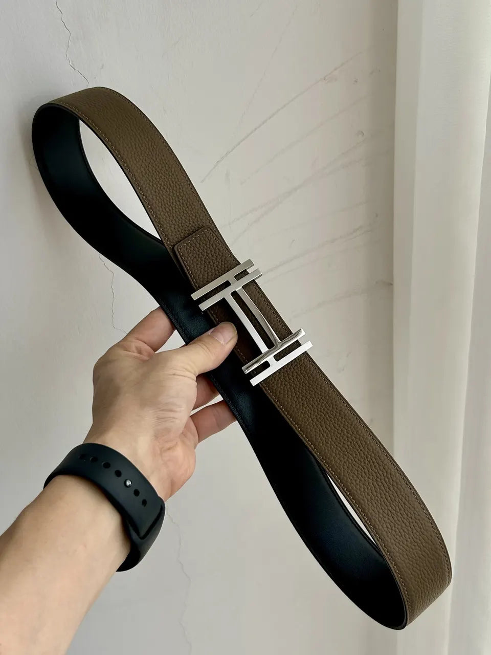 gold silver Hermes Brown Leather Belt - Hình 9