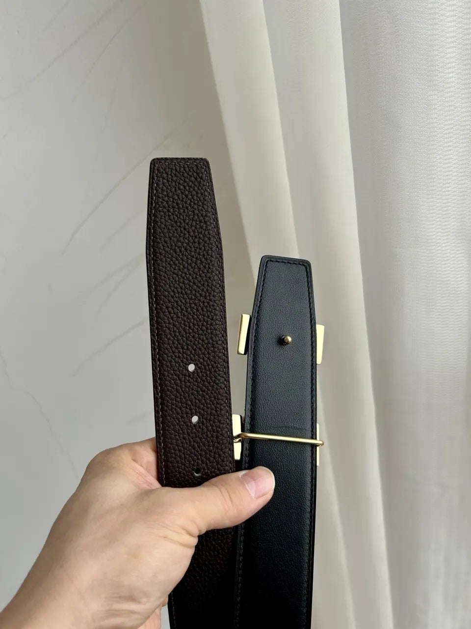 Hermes Brown Leather Gold Buckle Belt - Hình 3