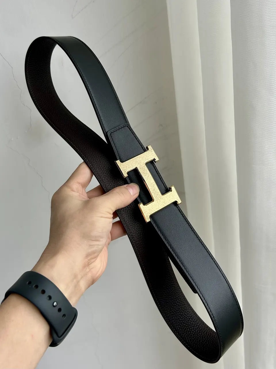 Hermes Brown Leather Gold Buckle Belt - Hình 6