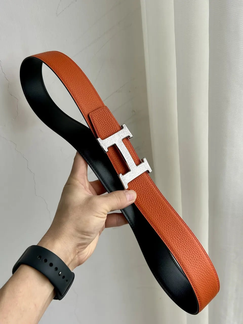 Hermes Orange Navy Belt - Hình 4