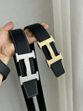 Hermes Black Leather Two Tone Buckle Belt