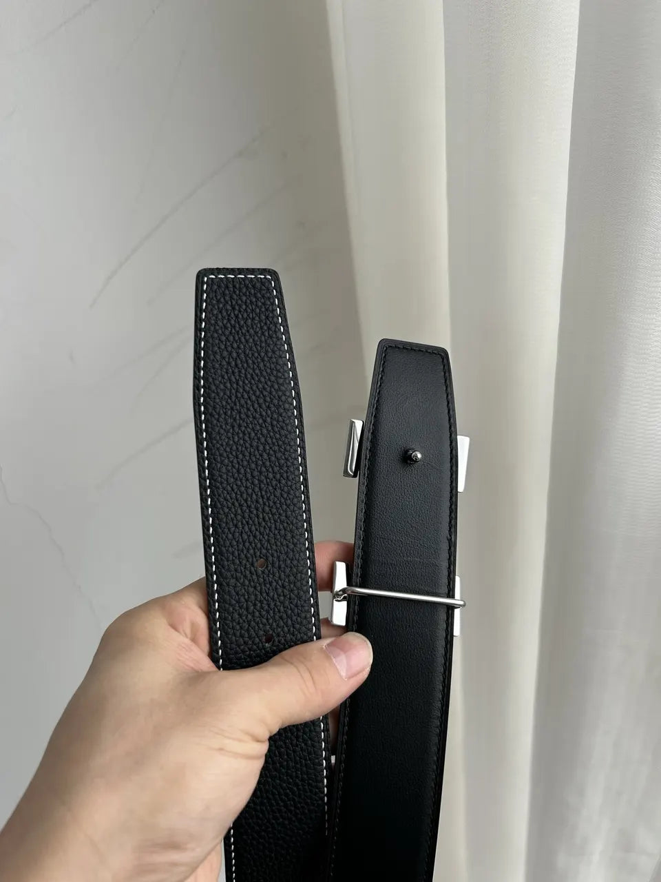 Hermes Black Leather Two Tone Buckle Belt - Hình 3