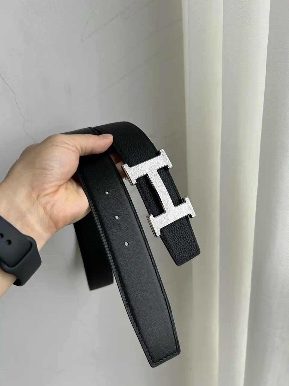 Hermes Black Leather Buckle Set - Hình 2
