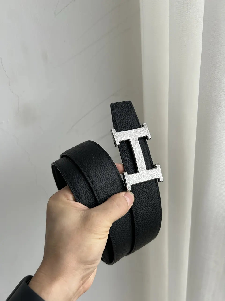 Hermes Black Leather Buckle Set - Hình 3