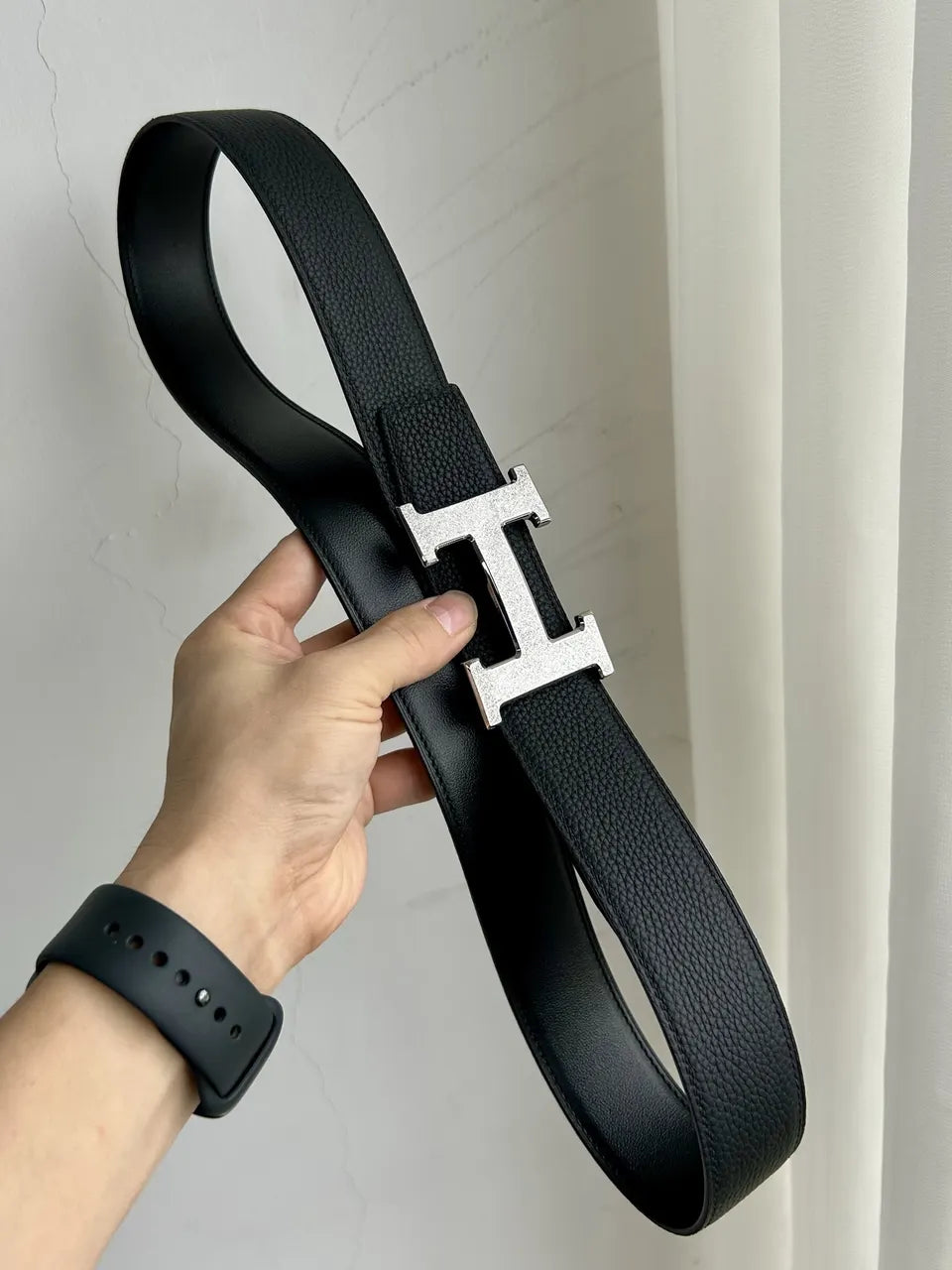 Hermes Black Leather Buckle Set - Hình 4