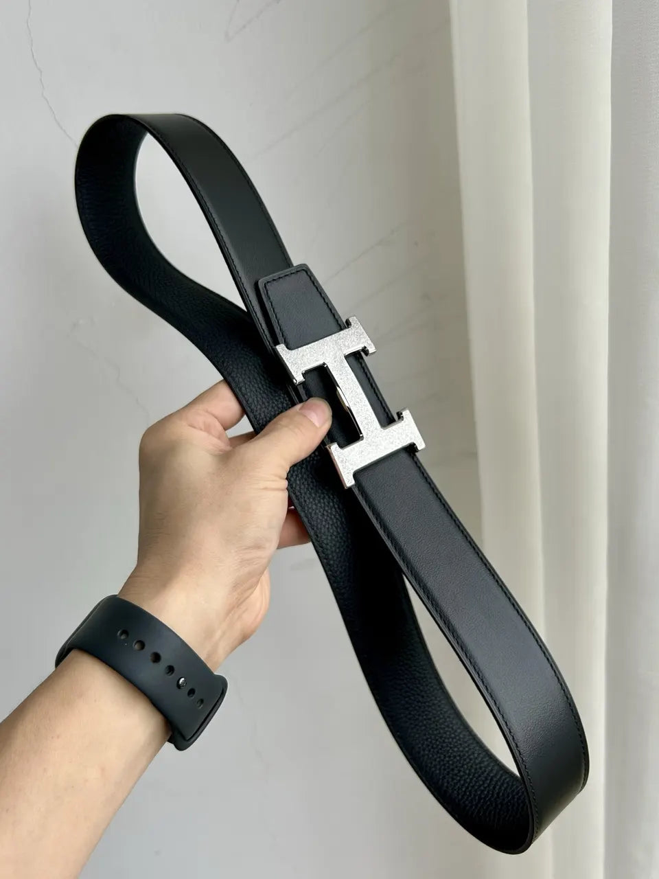 Hermes Black Leather Buckle Set - Hình 5