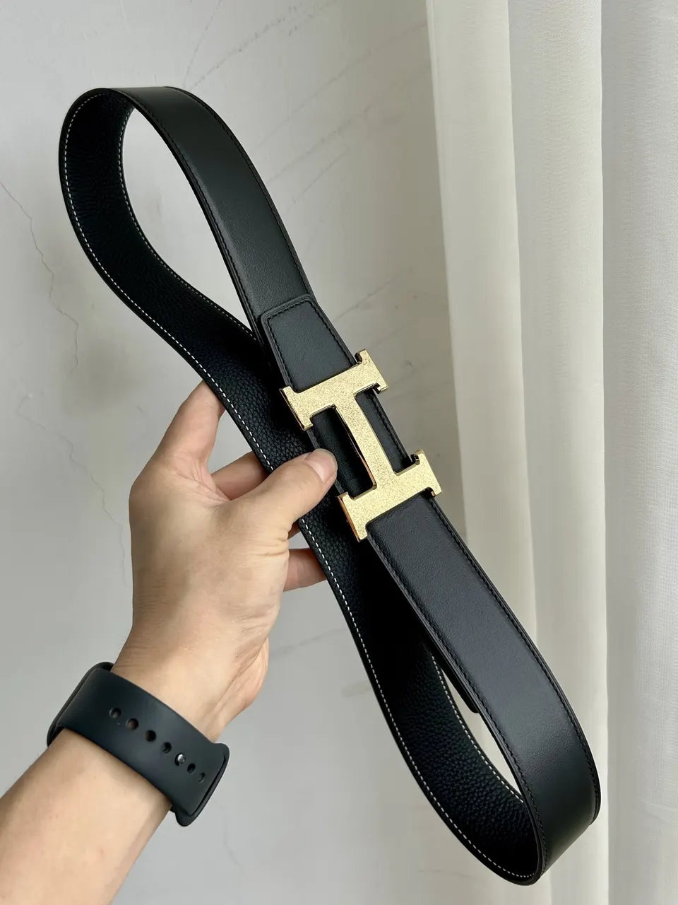 Hermes Black Leather Buckle Set - Hình 6
