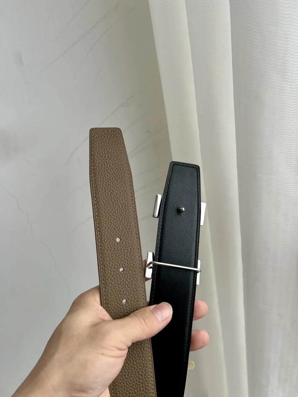 Hermes Taupe Brown Leather Belt - Hình 3