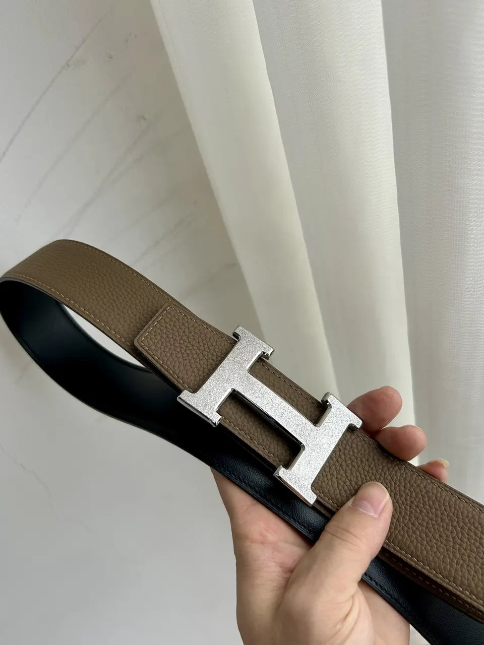 Hermes Taupe Brown Leather Belt - Hình 4
