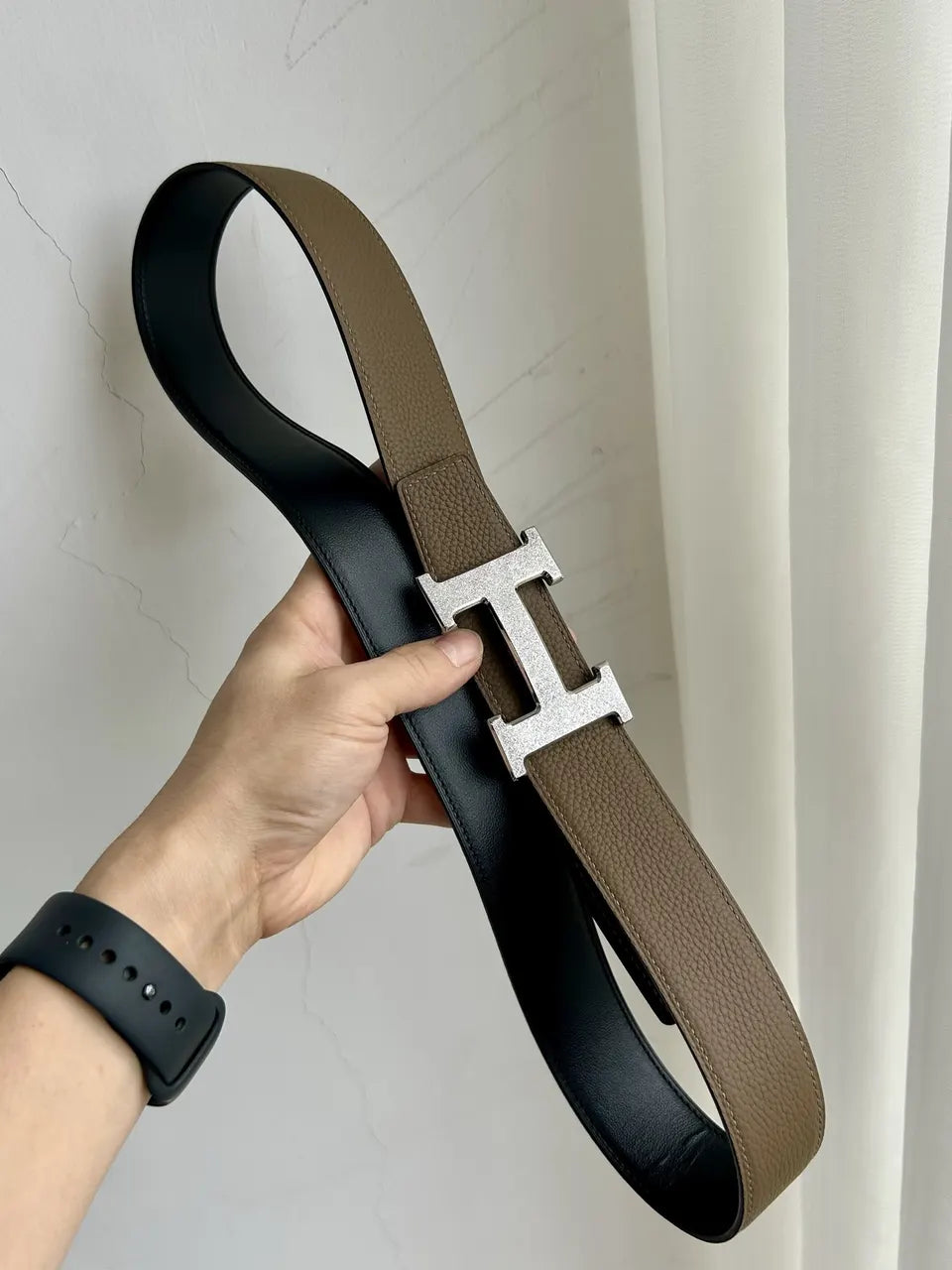 Hermes Taupe Brown Leather Belt - Hình 5