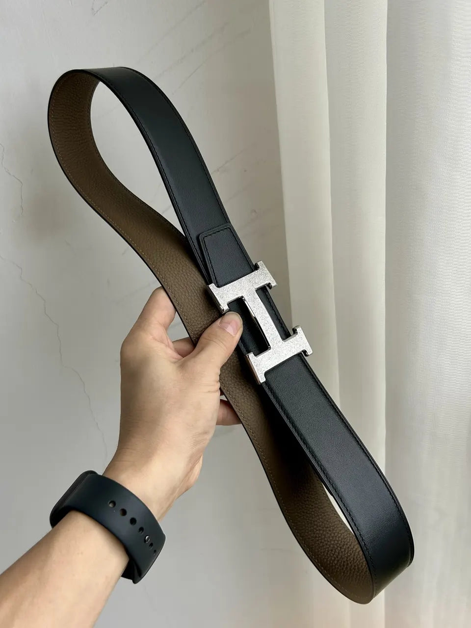 Hermes Taupe Brown Leather Belt - Hình 6