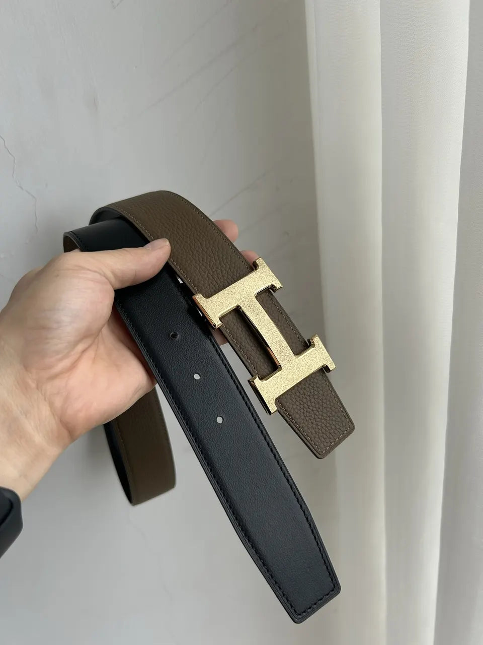 Hermes Taupe Brown Leather Belt - Hình 7