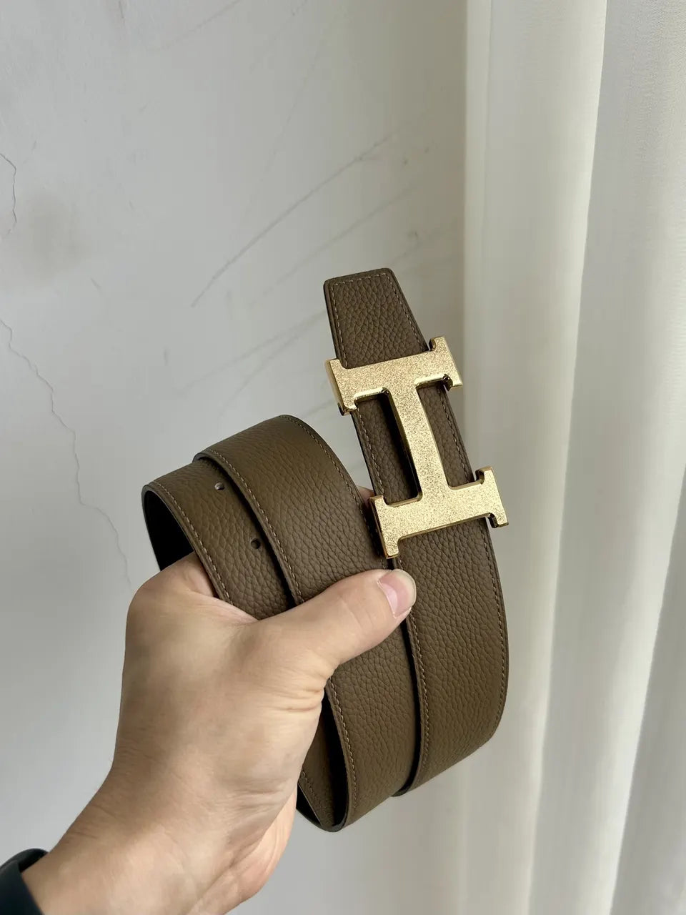Hermes Taupe Brown Leather Belt - Hình 8
