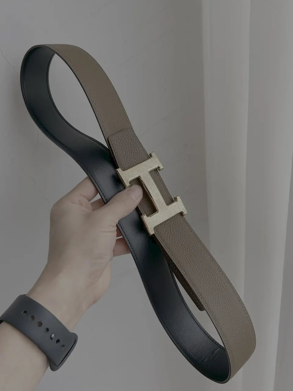 Hermes Taupe Brown Leather Belt - Hình 9