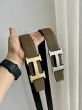 gold Hermes Taupe Leather Belt