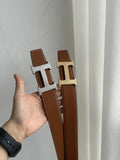 silver gold Hermes Tan Leather Belt