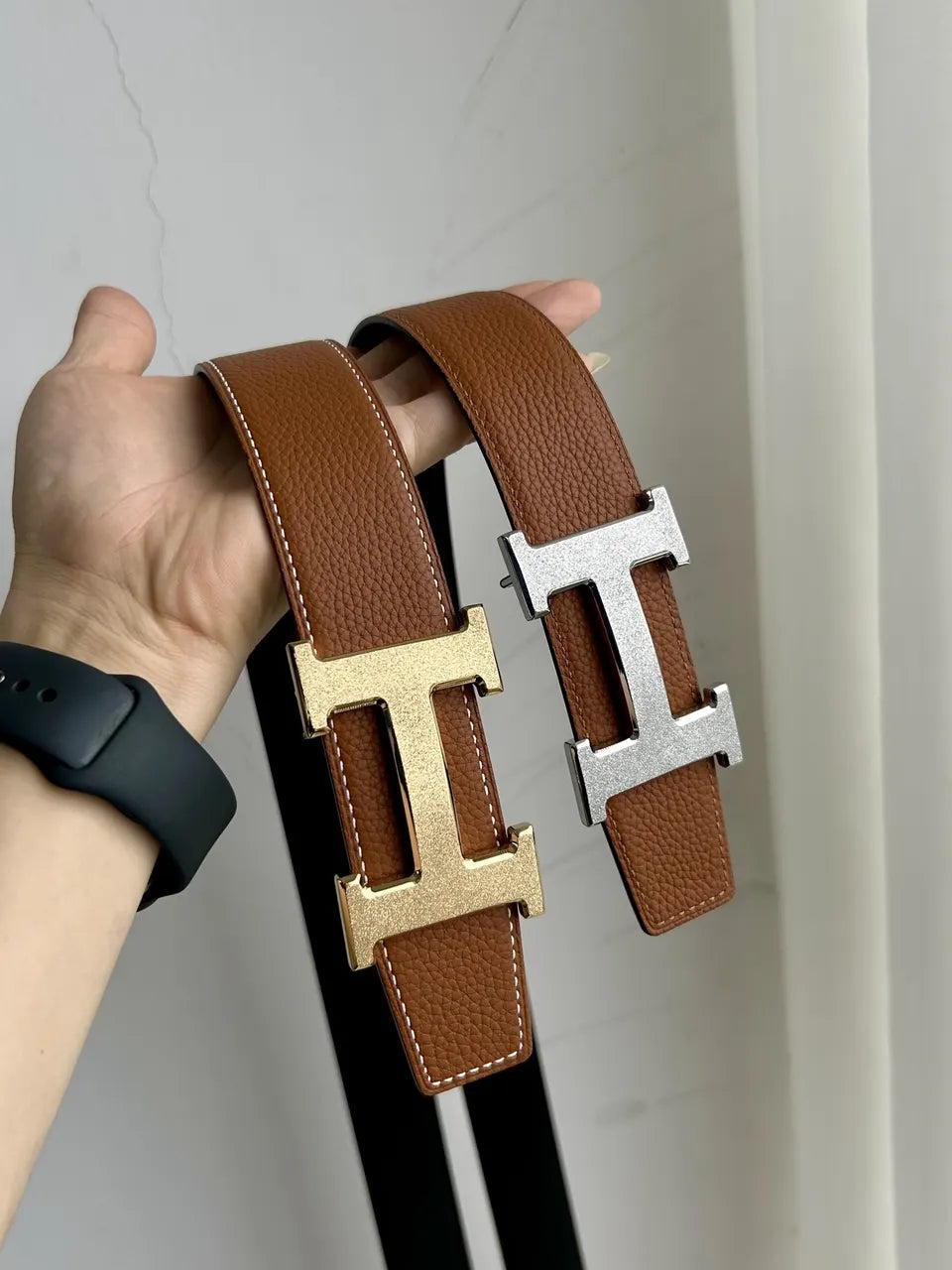 designer reversible Hermes Gold Buckle Brown Leather Belt