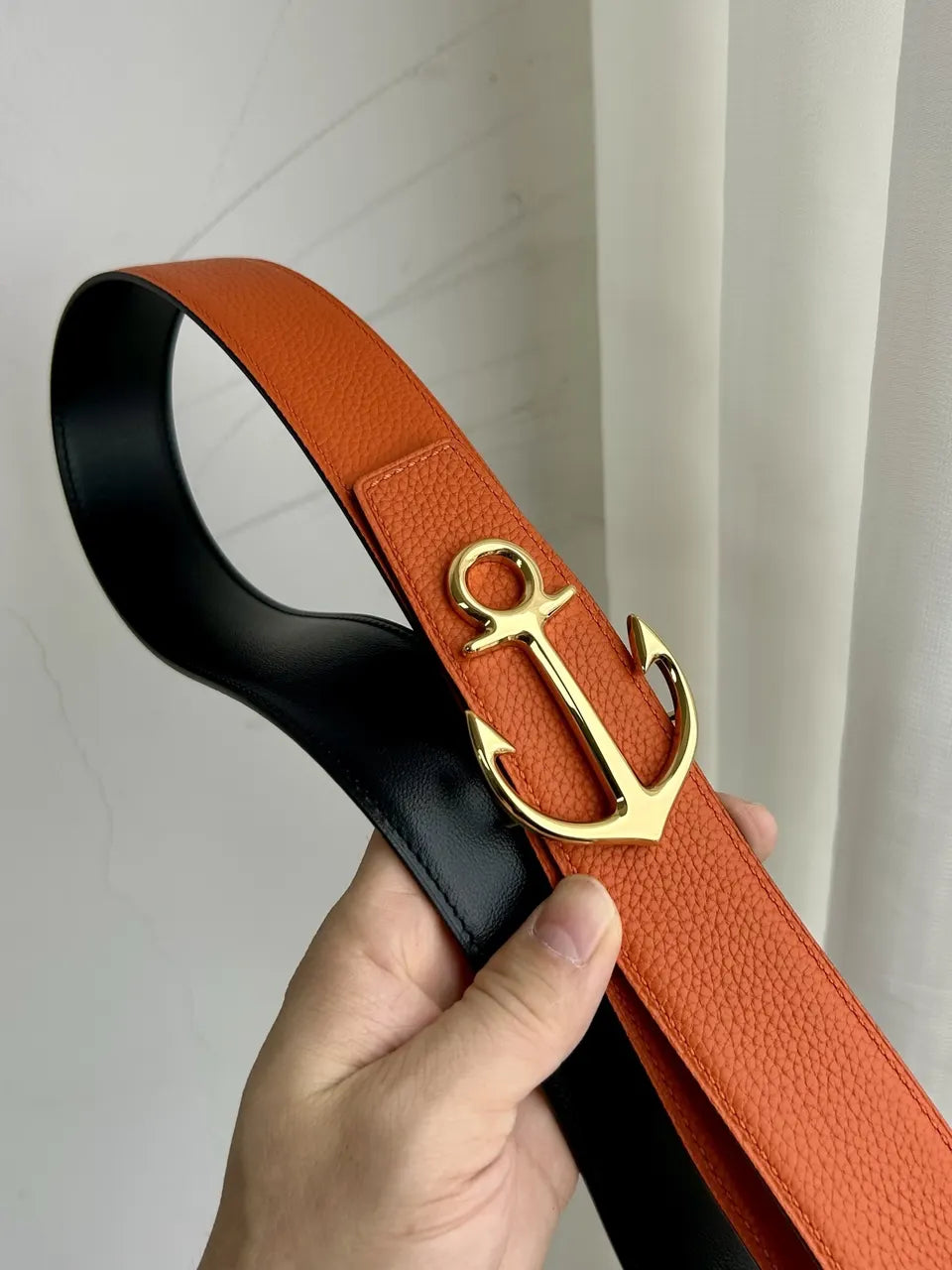 Hermes Orange Anchor Buckle Belt - Hình 2