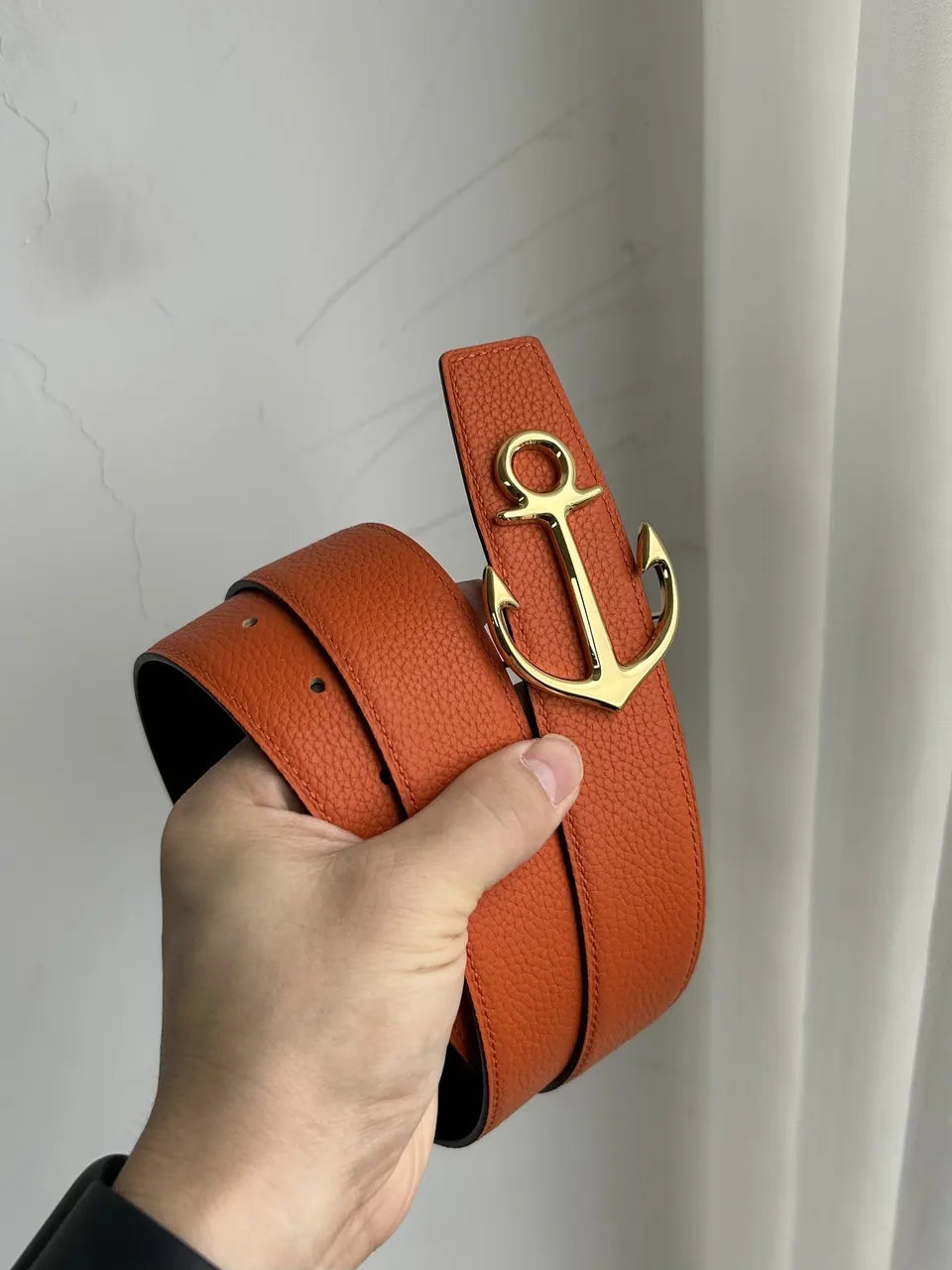 Hermes Orange Anchor Buckle Belt - Hình 4