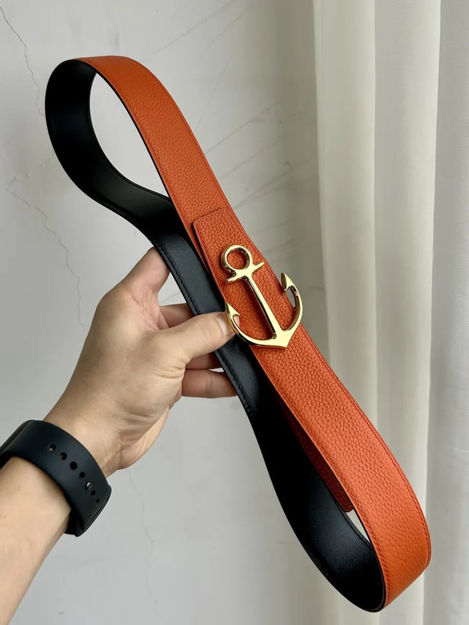 Hermes Orange Anchor Buckle Belt - Hình 5