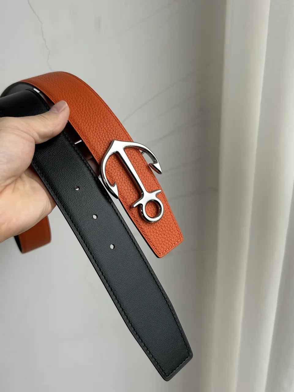 Hermes Orange Anchor Buckle Belt - Hình 6