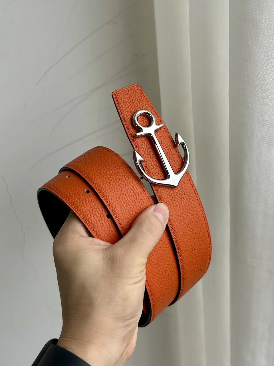 Hermes Orange Anchor Buckle Belt - Hình 7