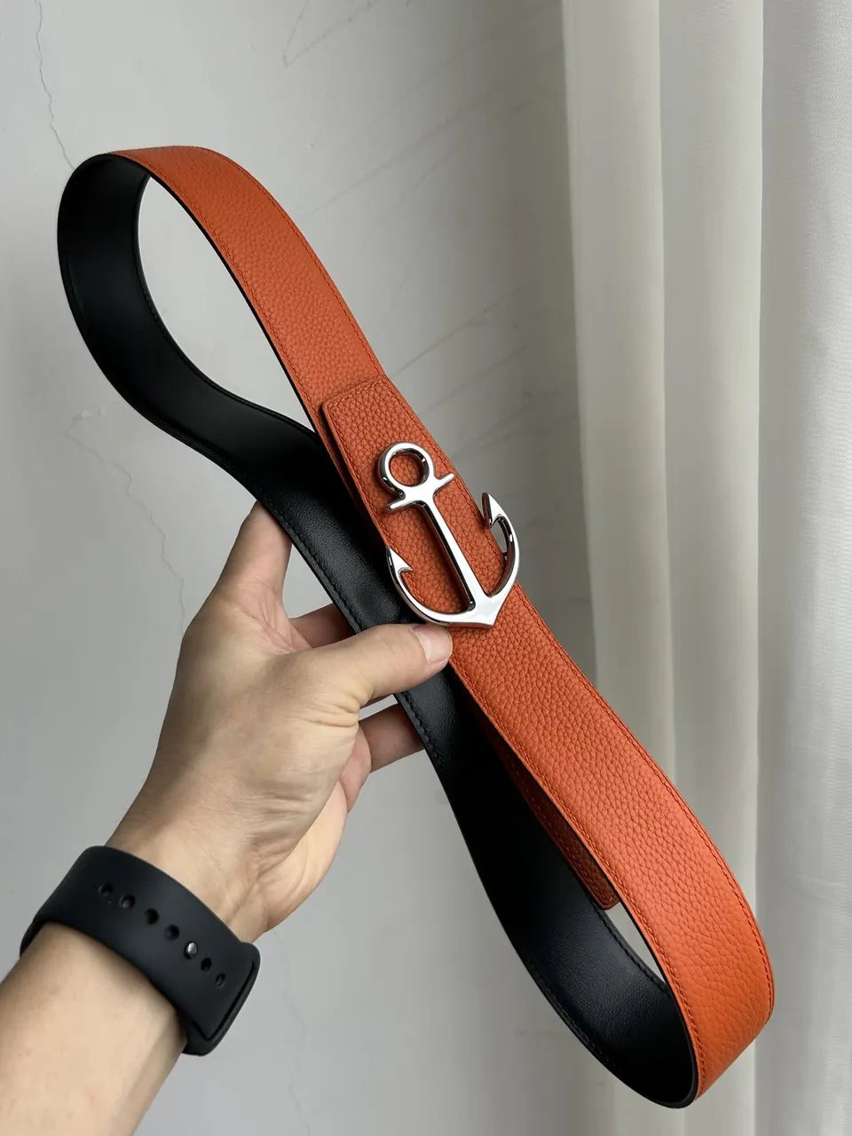 Hermes Orange Anchor Buckle Belt - Hình 8
